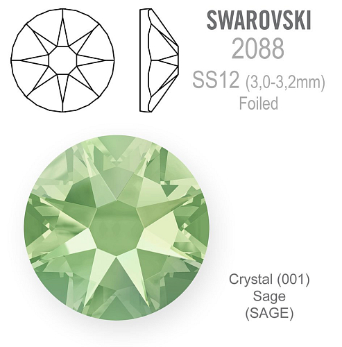 SWAROVSKI XIRIUS FOILED velikost SS12 barva CRYSTAL SAGE 