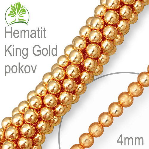 Korálky z minerálů Hematit  King Gold pokovený. Velikost pr.4mm. Balení 18Ks.
