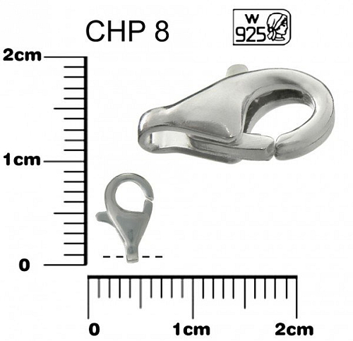 KARABINKA  8mm ozn. CHP 8. . Materiál STŘÍBRO AG925.váha 0,27g.
