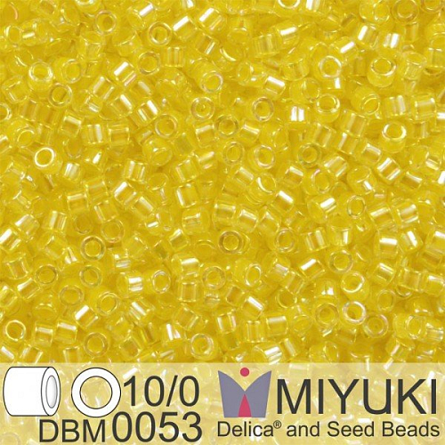 Korálky Miyuki Delica 10/0. Barva Lt Yellow Lined Crystal AB DBM0053. Balení 5g.