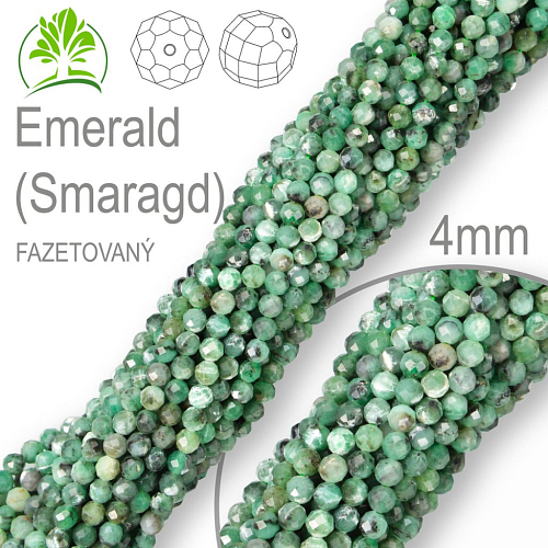 Korálky z minerálů Emerald (Smaragd) Fazetovaný polodrahokam. Velikost pr.4mm. Balení 95Ks. 