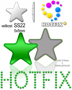 Kovové NAILHEAD HOTFIX nažehlovací polotovary. STAR Velikost SS22 (4,90-5,10mm) Tl.0,6mm. Barva 013 ZELENÁ (lesklá ocelová). Balení 50Ks.