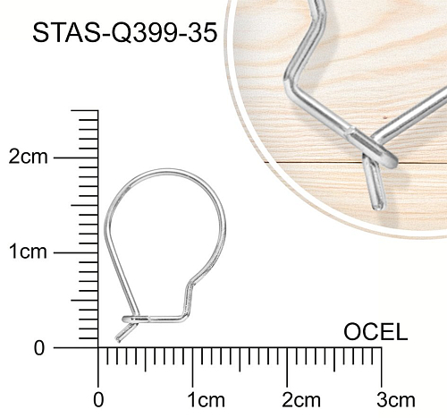 Náušnice DRÁTĚNÁ OCEL ozn.-STAS-Q399-35. velikost 19x13mm.