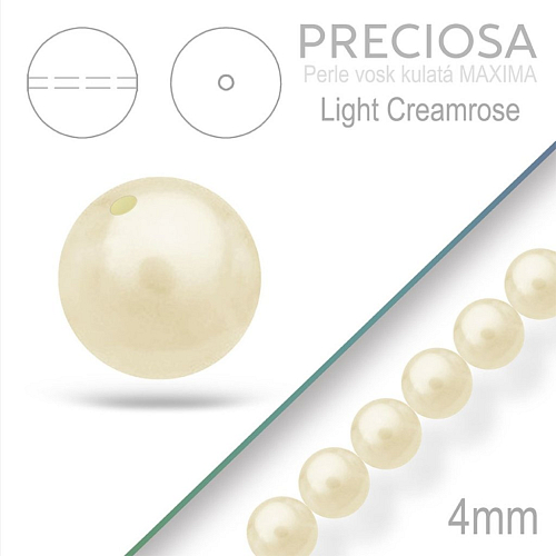 PRECIOSA Voskované Perle barva LIGHT CREAMROSE 98994 velikost 4mm. Balení návlek 31Ks. 