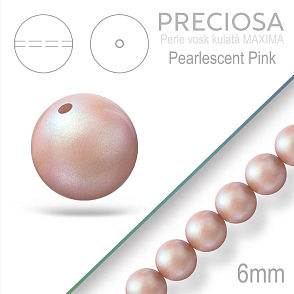 Preciosa Perle voskovaná kulatá MAXIMA barva Pearlescent Pink velikost 6mm. Balení návlek 21Ks.