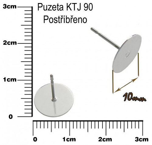 Náušnice PUZETA s ploškou 10mm..Ozn.- KTJ 90.  Barva stříbrná. 