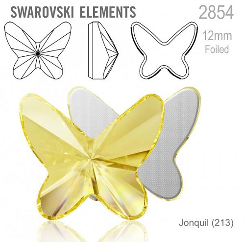 SWAROVSKI 2854 Butterfly Flat Back Foiled velikost 12mm. Barva Jonquil 