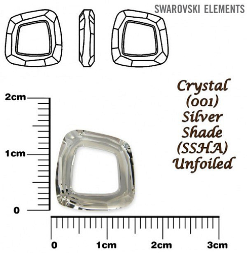 SWAROVSKI ELEMENTS Cosmic Square Ring barva CRYSTAL (001) SILVER SHADE (SSHA) Unfoiled velikost 14mm.