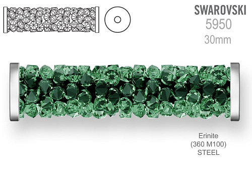 Swarovski 5950 Fine Rocks Tube barva Erinite STEEL velikost 6x30mm