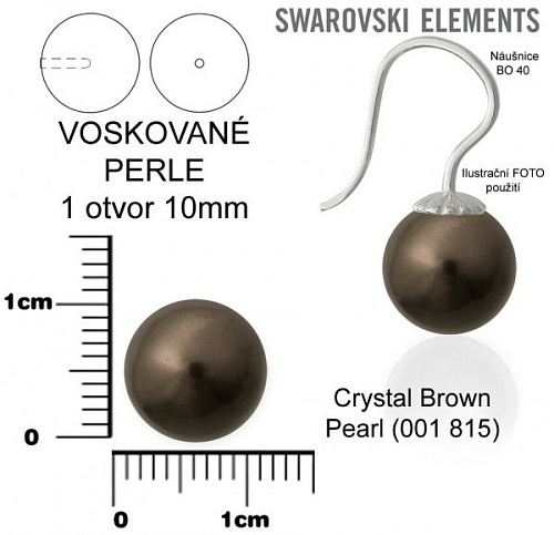 SWAROVSKI 5818 Voskované Perle 1otvor barva CRYSTAL BROWN  PEARL velikost 10mm.