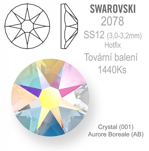 Swarovski XIRIUS Rose HOTFIX 2078 velikost SS12 barva Crystal Aurore Boreale tovární balení