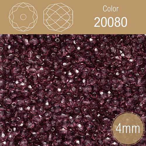 Korálky BROUŠENÉ 4mm. Barva 20080. Průhledná fialová. Balení 120Ks.
