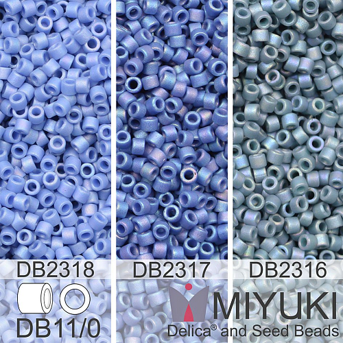 Korálky Miyuki Delica 11/0. Barevné variace č. 10  DB2318, DB2316, DB2317. Balení 3x5g