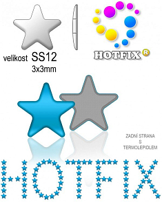 Kovové NAILHEAD HOTFIX nažehlovací polotovary. STAR Velikost SS12 (3,00-3,20mm) Tl.0,6mm. Barva 029 MODRÁ (lesklá ocelová). Balení 70Ks.