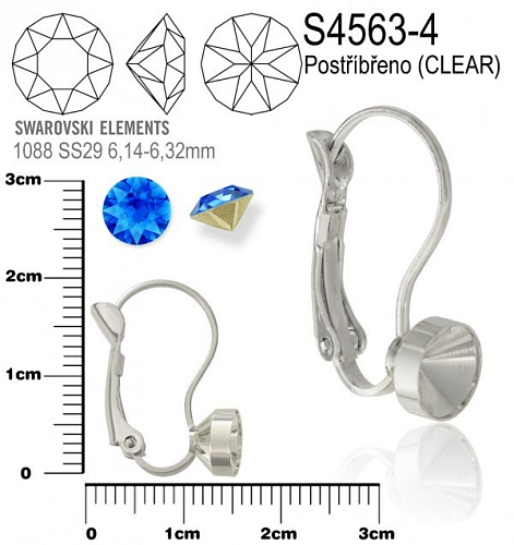 Náušnice na komponenty SWAROVSKI 1088 XIRIUS SS29. Ozn.S4563-4. Barva POSTŘÍBŘENO (CLEAR). 