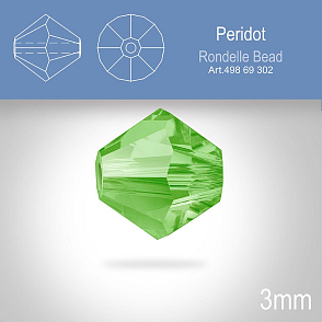 PRECIOSA Bicone (sluníčko) velikost 3mm. Barva PERIDOT. Balení 40ks