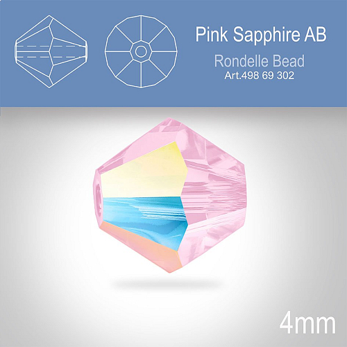 PRECIOSA Bicone MC BEAD (sluníčko) velikost 4mm. Barva Pink Sapphire Aurore Boreale. Balení 30ks .