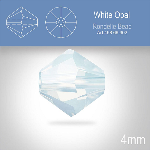 PRECIOSA Bicone MC BEAD (sluníčko) velikost 4mm. Barva WHITE OPAL. Balení 30ks .