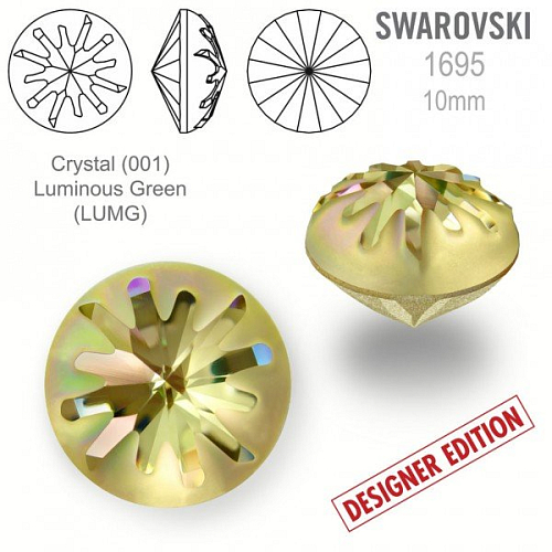 Swarovski 1695 Sea Urchin Round Stone PF velikost 10mm. Barva Crystal (001) Luminous Green (LUMG).