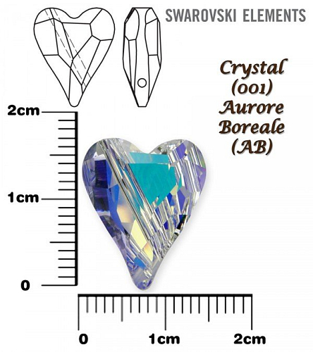 SWAROVSKI KORÁLKY 5743 Heart Bead barva CRYSTAL AURORE BOREALE velikost 17mm.