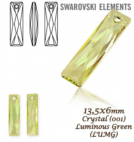 Swarovski 6465 Queen Baguette Pendant Crystal Luminous Green. Velikost 13,5x6mm.