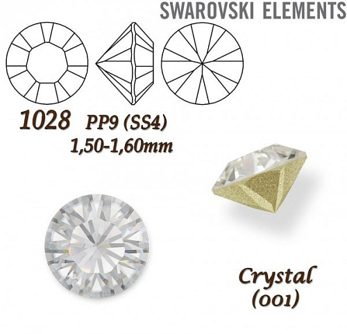 SWAROVSKI ELEMENTS 1028 Chaton Stone PP9 (SS4) 1,50-1,60mm barva CRYSTAL (001).
