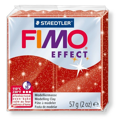 FIMO efekt č.202 červená se třpytkami 57g
