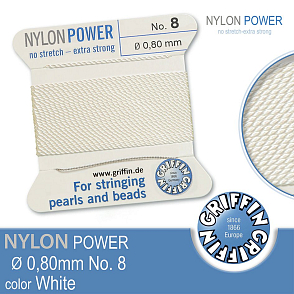 NYLON Power velmi pevná nit GRIFFIN síla nitě 0,80mm Barva White