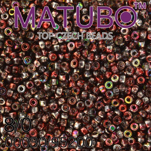 Korálky MATUBO™ mačkané rokajlové korálky. Velikost 8/0 (3,1mm). Barva 00030/95200 KRYSTAL dekor MAGIC ČERVENÁ HNĚDÁ . Balení 10g