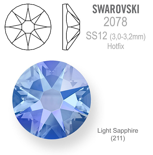 SWAROVSKI xirius rose HOTFIX 2078 velikost SS12 barva Light Sapphire (211)
