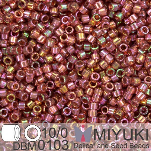 Korálky Miyuki Delica 10/0. Barva Dk Topaz Rainbow Gold Luster DBM0103. Balení 5g.