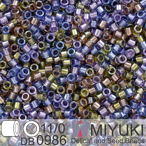 Korálky Miyuki Delica 11/0. Barva Spkl Lined Majestic Mix (purple gold) DB0986. Balení 5g.