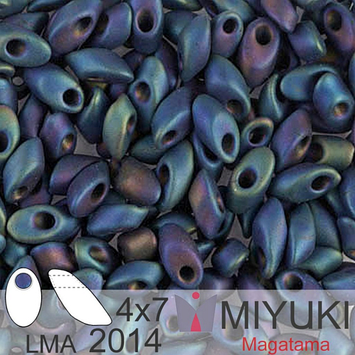 Korálky MIYUKI tvar Long MAGATAMA velikost 4x7mm. Barva LMA-2014 Matte Met Midnight Blue Iris  . Balení 5g.