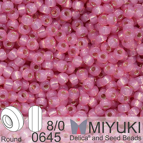 Korálky Miyuki Round 8/0. Barva 0645 Dyed Dark Rose Silverlined Alabaster. Balení 5g