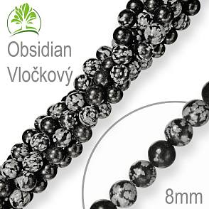 Korálky z minerálů Obsidian Vločkový přírodní polodrahokam. Velikost pr.8mm. Balení 10Ks.