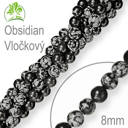 Korálky z minerálů Obsidian Vločkový přírodní polodrahokam. Velikost pr.8mm. Balení 10Ks.