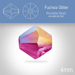 PRECIOSA Bicone MC BEAD (sluníčko) velikost 4mm. Barva FUCHSIA GLITTER. Balení 30ks .