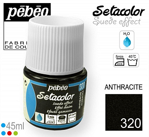 Barva na Textil SETACOLOR Suede Pebeo. barva č. 320 ANTHRACITE. Balení 45ml