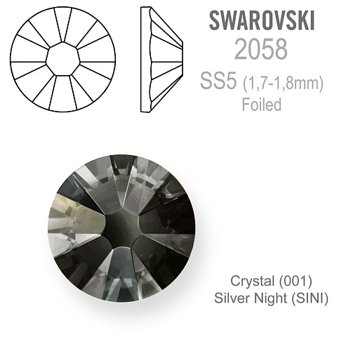 SWAROVSKI 2058 XILION FOILED velikost SS5 barva SILVER NIGHT
