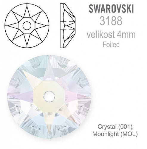 Swarovski 3188 XIRIUS Lochrose našívací kameny velikost pr.4mm barva Crystal Moonlight
