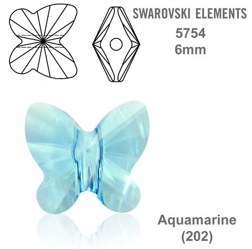 SWAROVSKI KORÁLKY Butterfly Bead barva AQUAMARINE velikost 6mm. Balení 4Ks.