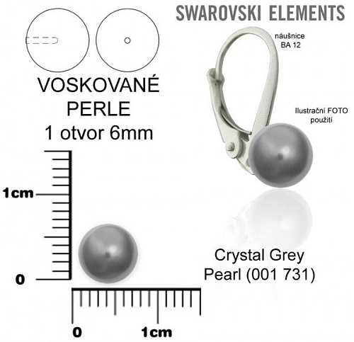 SWAROVSKI 5818 Voskované Perle 731 1otvor barva CRYSTAL GREY PEARL velikost 6mm.