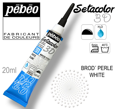 Kontura 3D SETACOLOR BROD´PEARL. Výrobce Pebeo. Barva 201 WHITE