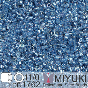 Korálky Miyuki Delica 11/0. Barva Sparkling Sky Blue Lined Crystal AB DB1762. Balení 5g