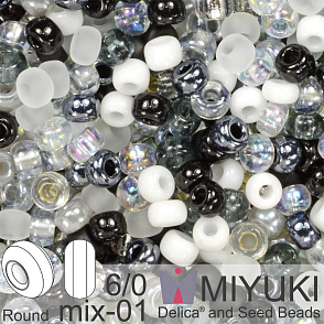 Korálky Miyuki MIX Round 6/0. Barva 01 Salt and Pepper. Balení 5g