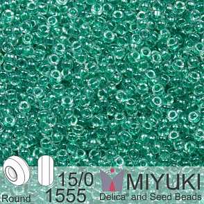 Korálky Miyuki Round 15/0. Barva 1555 Spkl Dk Aqua Green Lined Crystal . Balení 5g