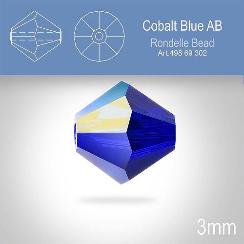 PRECIOSA Bicone (sluníčko) velikost 3mm. Barva COBALT BLUE AB. Balení 40ks