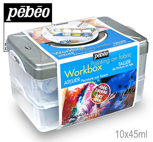 Sada barev SETACOLOR v BOXU. Obsah BOXU 10x45ml + kontura, stětec, miska na barvy a houbička.