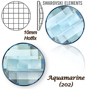 SWAROVSKI  HOT-FIX 2035 tvar Chessboard CIRCLE FB 10mm Aquamarine