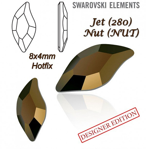 SWAROVSKI HOT-FIX 2797 tvar DIAMOND LEAF FB velikost 8x4mm barva JET NUT 